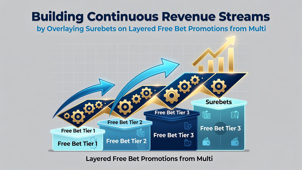 Flowchart illustrating the process of overlaying surebets onto successive free bet promotions from different UK operators